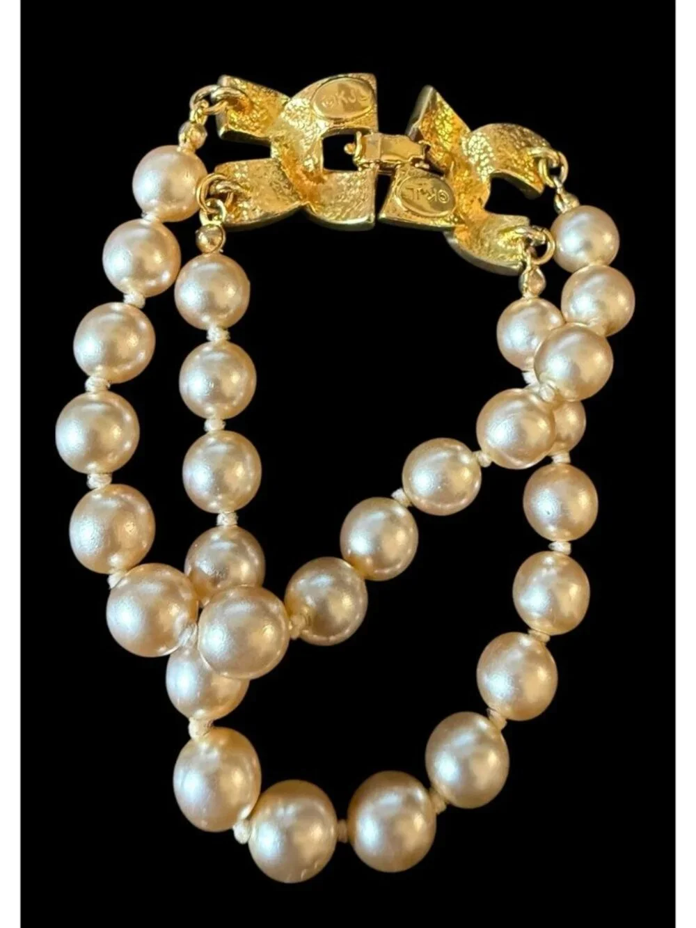 Vintage KJL Kenneth Jay Lane Pave Rhinestone Cream Pearls Bead Bracelet 7" - Picture 3 of 7